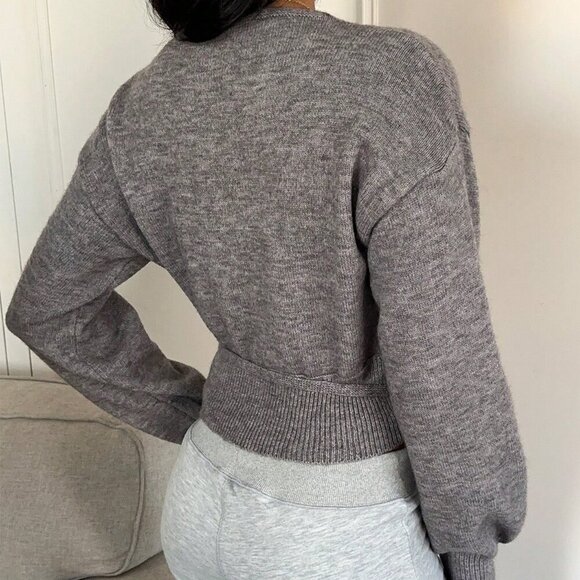 Grey Casual Women's Tie-Up Wrap Cardigan - Picture 3 of 7